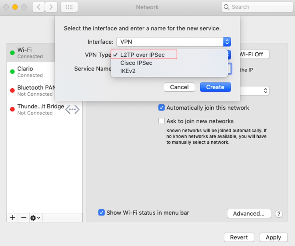 Select the VPN type Select the VPN type