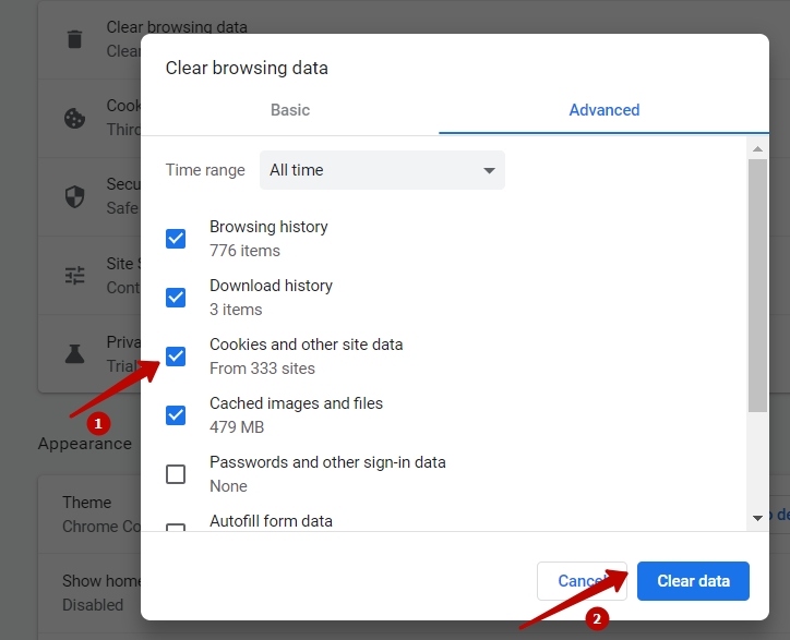 Check all the needed boxes and click on Clear data to save changes. Check all the needed boxes and click on Clear data to save changes.