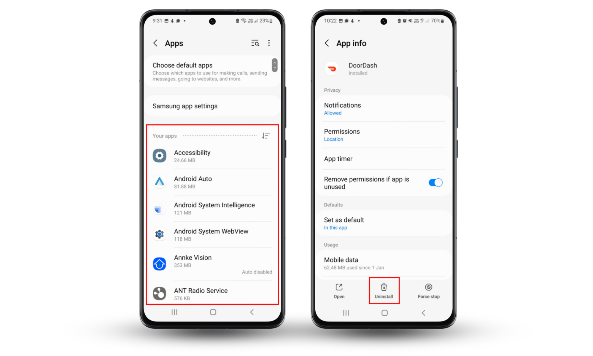 Android screenshots showing how to scan your phone for suspicious apps and uninstall them to get rid of hackers on Samsung phones. Android screenshots showing how to scan your phone for suspicious apps and uninstall them to get rid of hackers on Samsung phones.