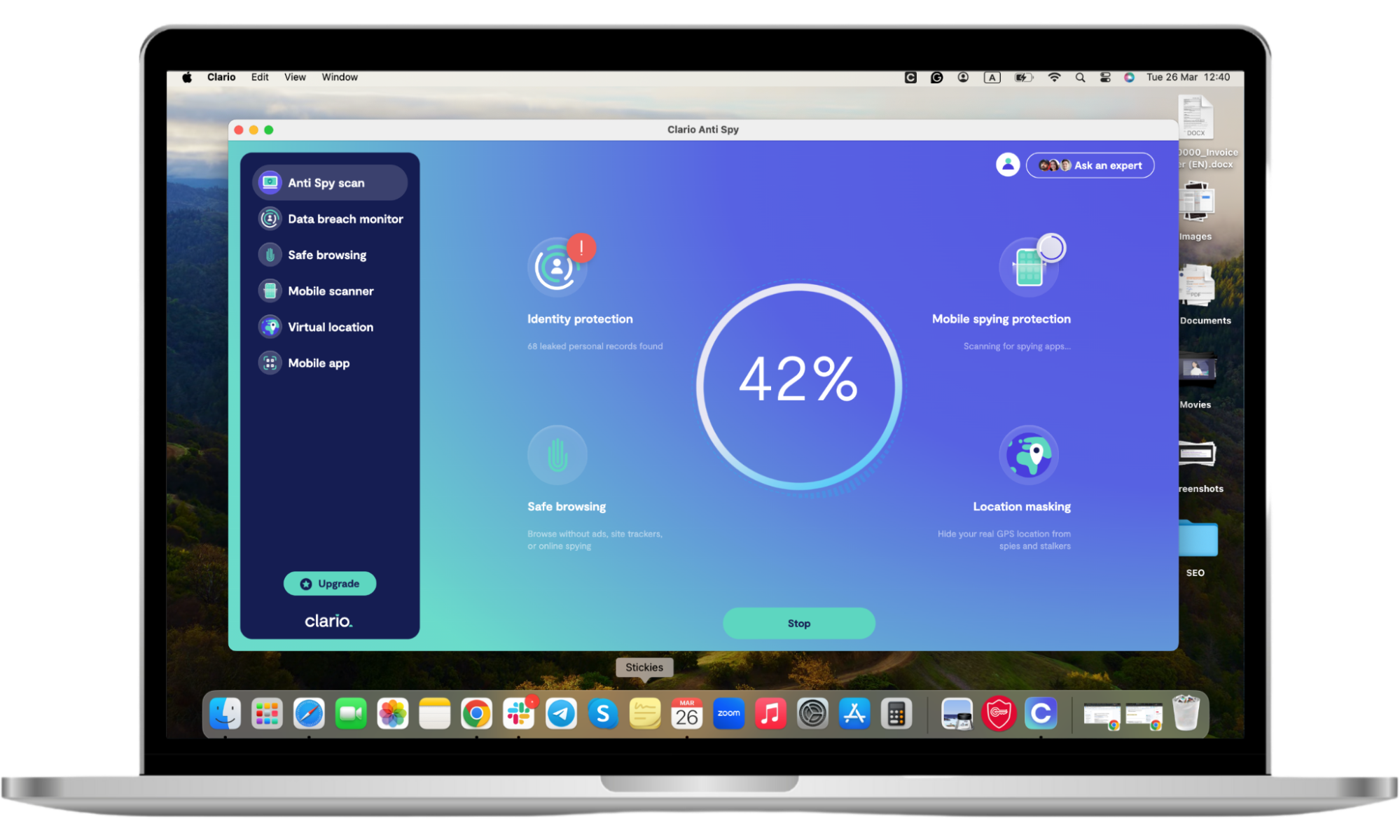 A screenshot of Clario Anti Spy running a scan on a MacBook. How to tell if an ex is spying on your MacBook by using Clario Anti Spy? A screenshot of Clario Anti Spy running a scan on a MacBook. How to tell if an ex is spying on your MacBook by using Clario Anti Spy?