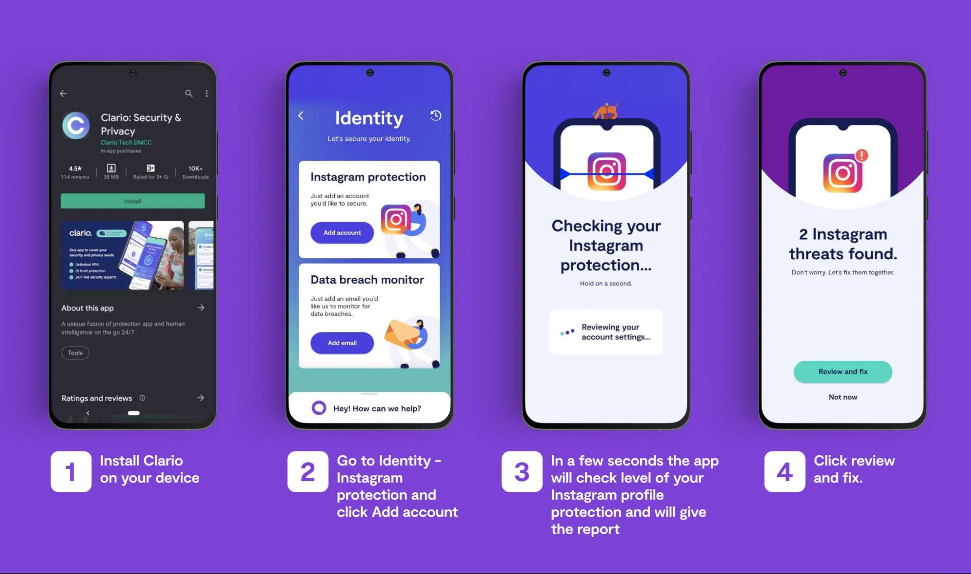 how to secure Instagram account with Clario