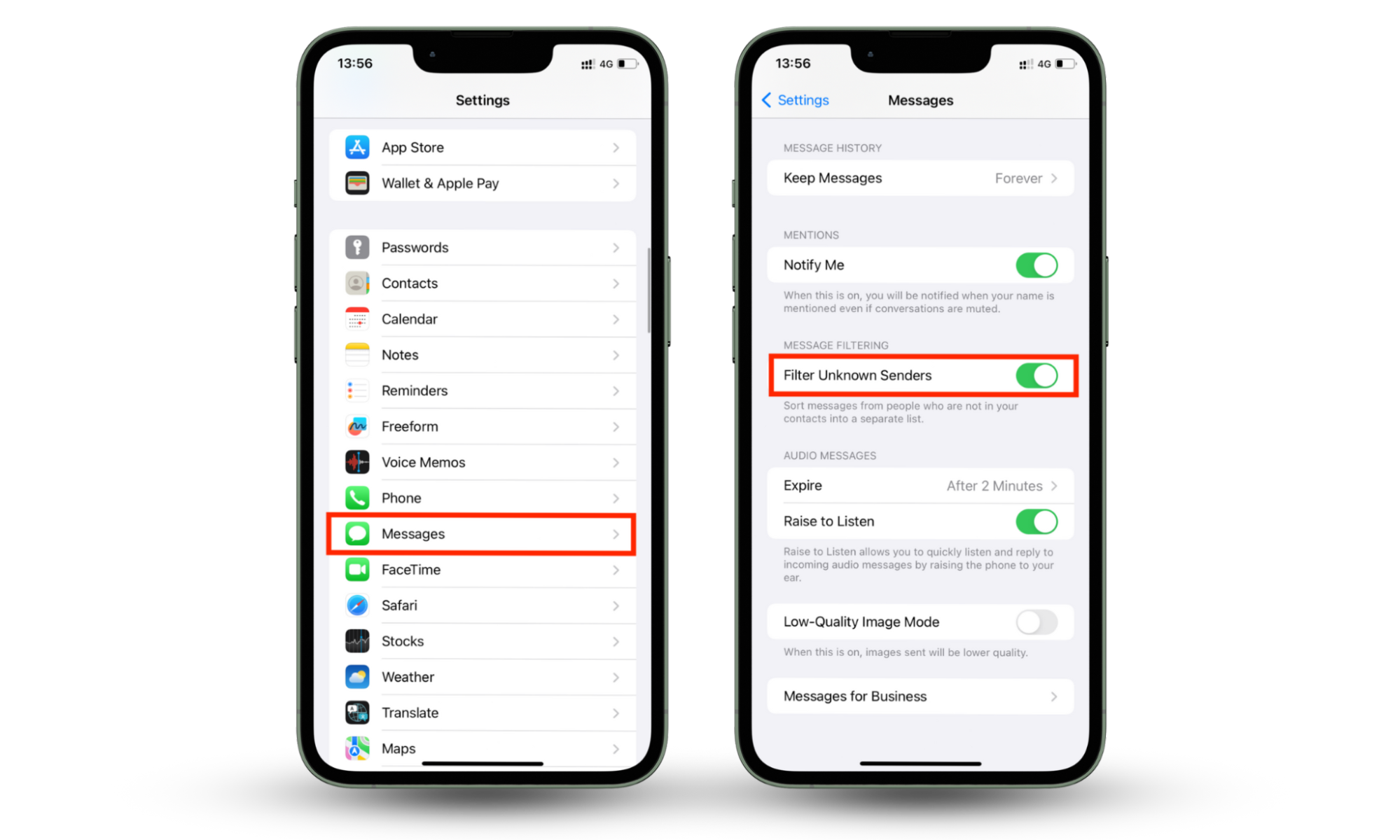 iPhone screenshots showing how to filter unknown senders as a way to stop getting hacked by replying to a text. iPhone screenshots showing how to filter unknown senders as a way to stop getting hacked by replying to a text.
