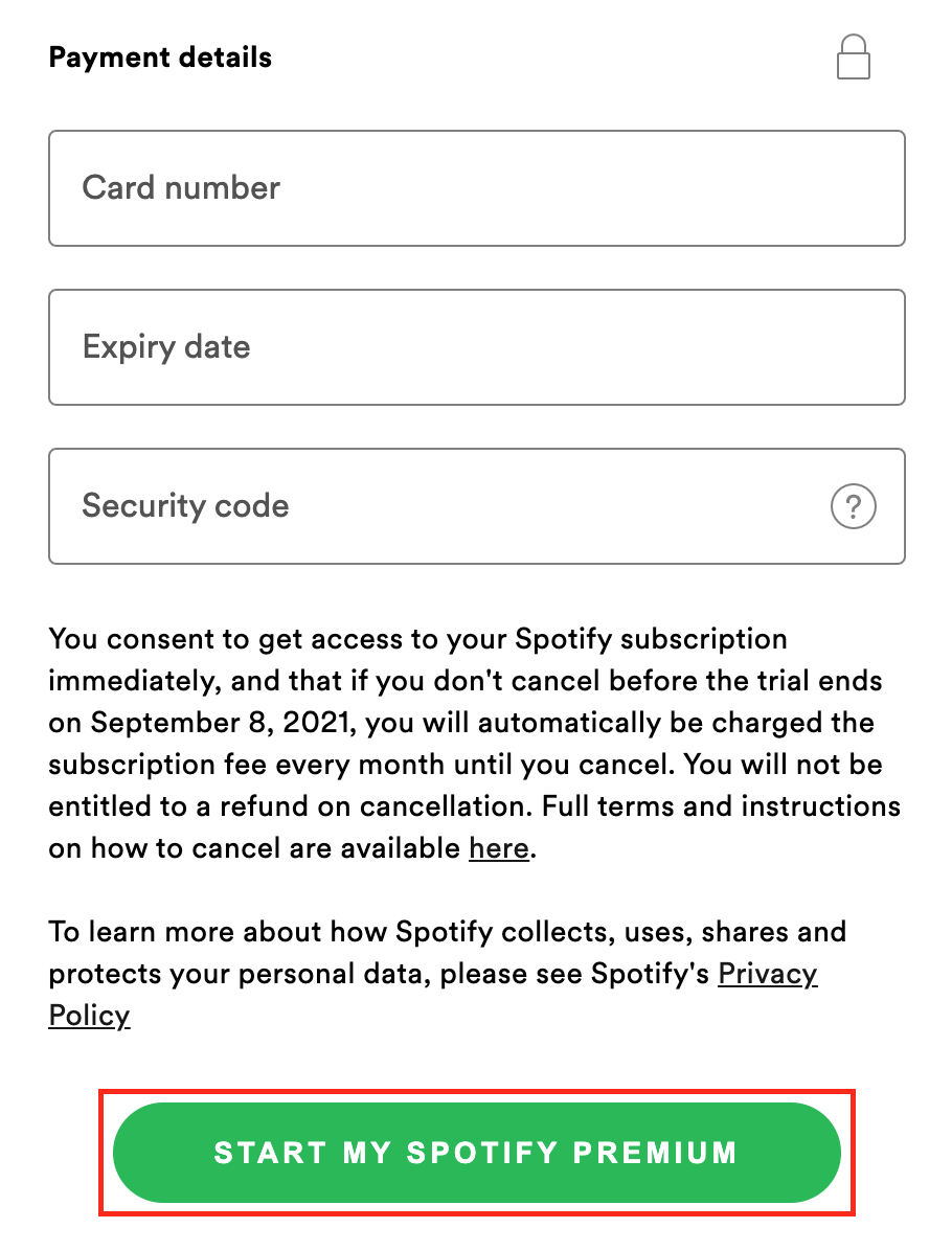 Spotify payment details Spotify payment details