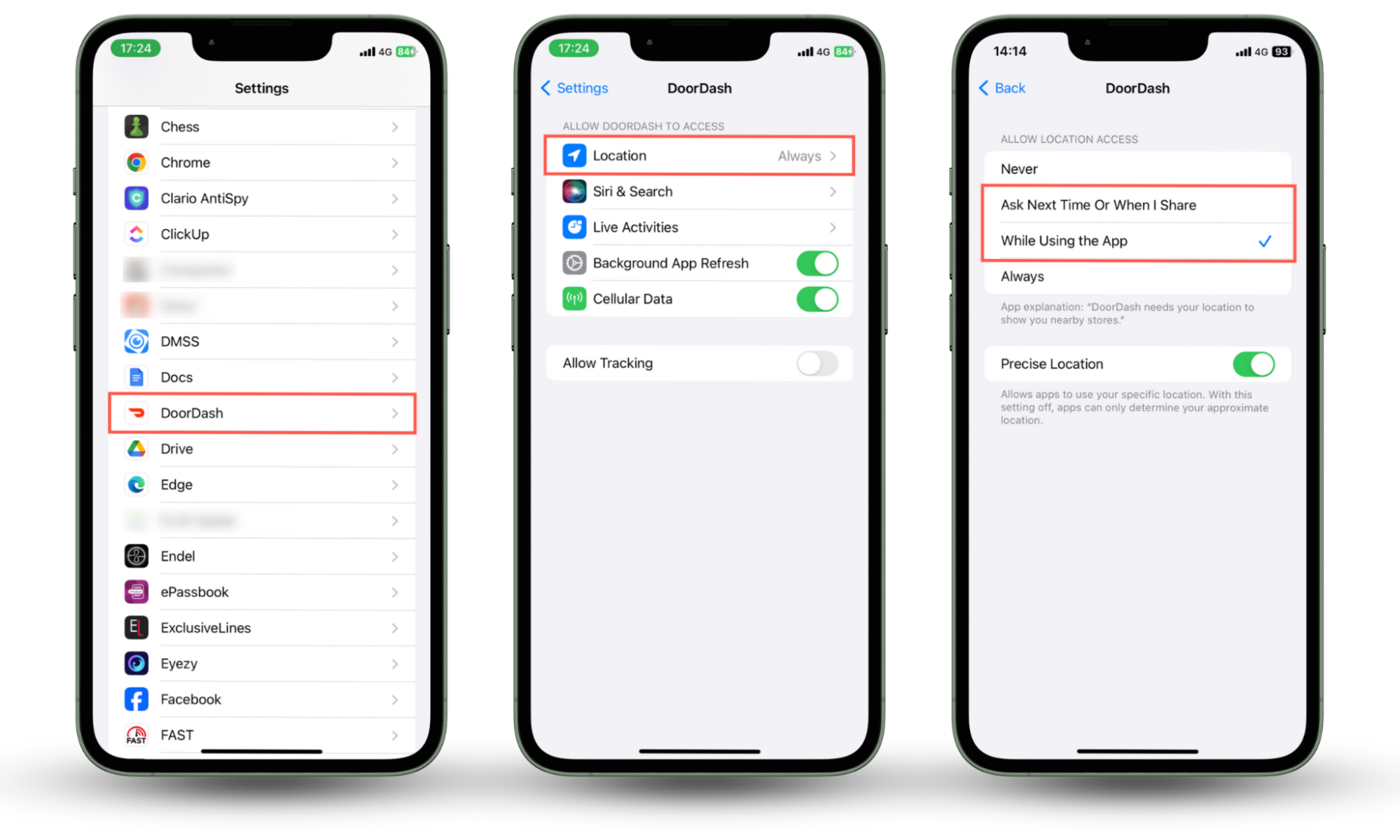 Screenshots showing DoorDash, an iPhone and Android online food delivery app that can spy on your location and collect your data. Screenshots showing DoorDash, an iPhone and Android online food delivery app that can spy on your location and collect your data.