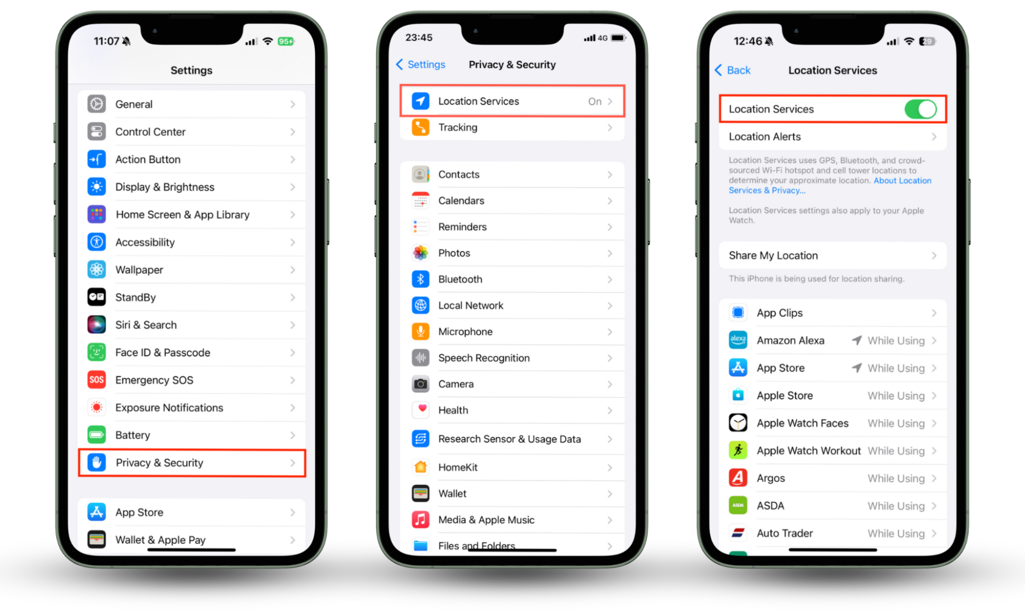 The Location Services menu in Settings on iPhone. Turn off Location Services to disable location information for all apps, which will also freeze Find My iPhone. The Location Services menu in Settings on iPhone. Turn off Location Services to disable location information for all apps, which will also freeze Find My iPhone.