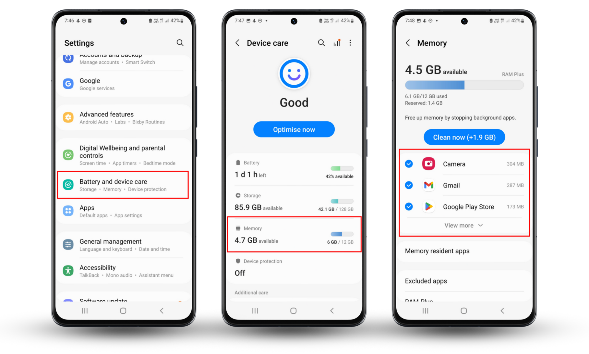 Thoroughly scan your phone to remove apps you don’t remember downloading and inspect which apps are utilizing the most of your RAM. On your Android, tap Settings > Battery and Device Care, then go to Memory. Thoroughly scan your phone to remove apps you don’t remember downloading and inspect which apps are utilizing the most of your RAM. On your Android, tap Settings > Battery and Device Care, then go to Memory.