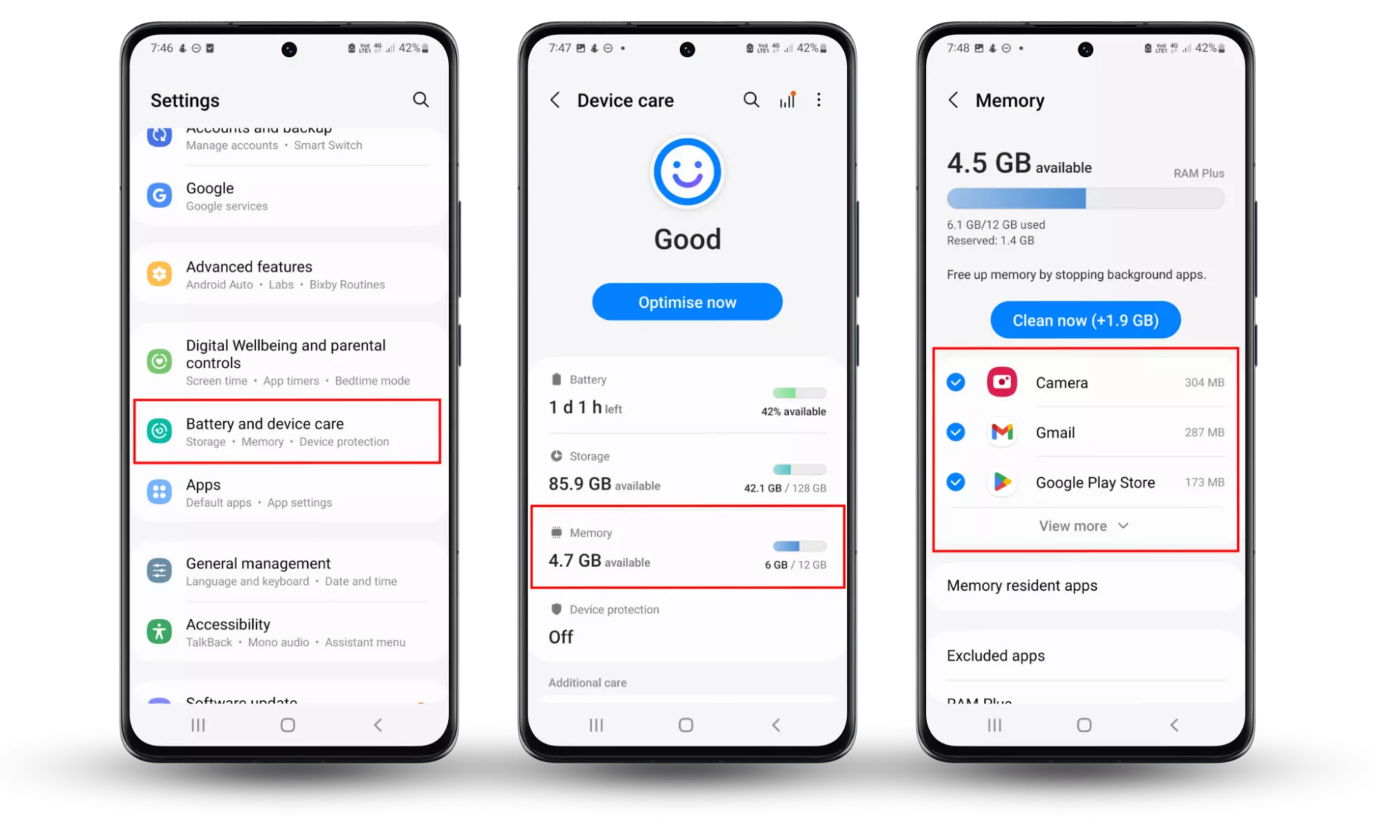 Thoroughly scan your phone to remove apps you don’t remember downloading and inspect which apps are utilizing the most of your RAM. On your Android, tap Settings Battery and Device Care, then go to Memory. Thoroughly scan your phone to remove apps you don’t remember downloading and inspect which apps are utilizing the most of your RAM. On your Android, tap Settings Battery and Device Care, then go to Memory.