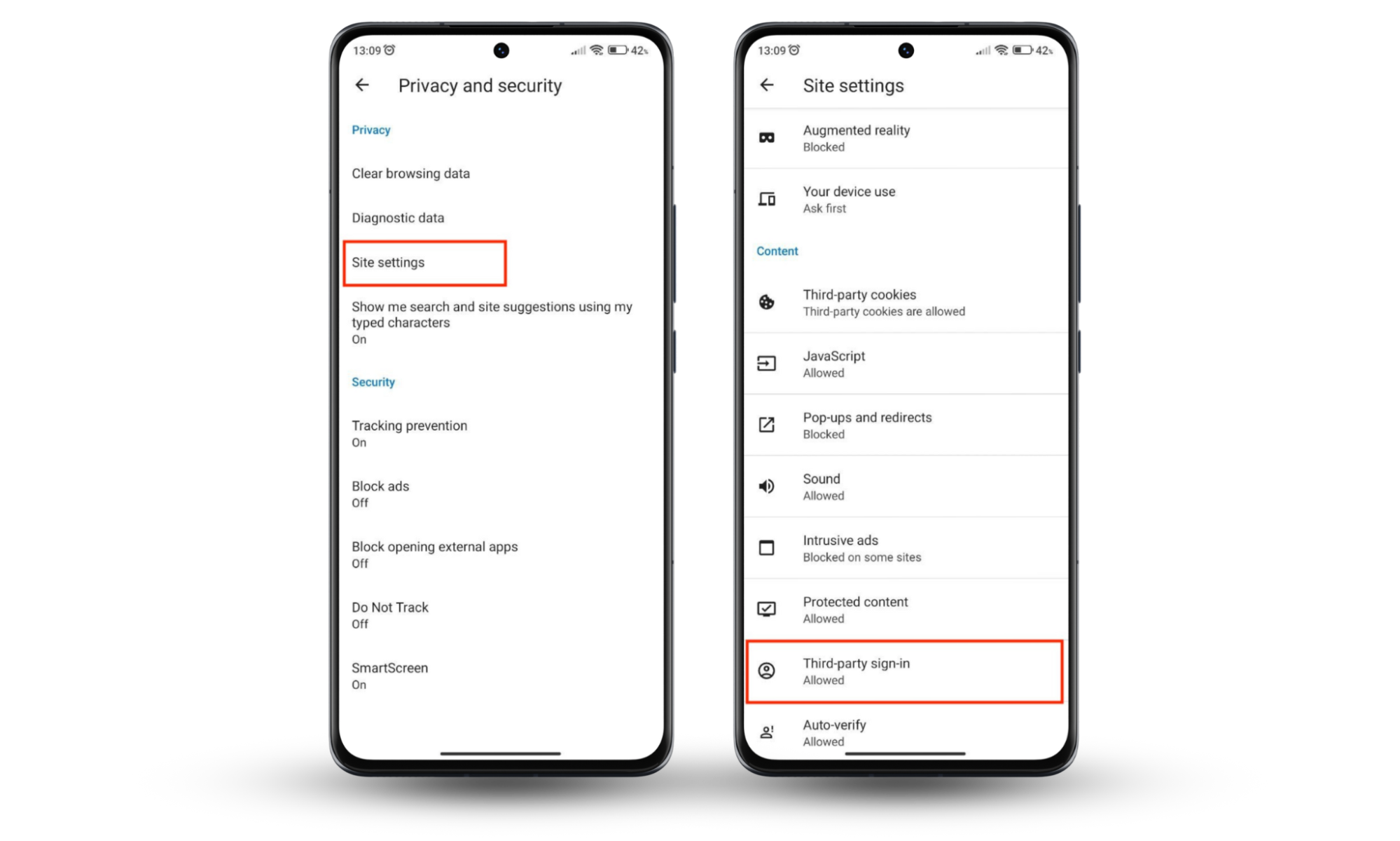 Android device screen depicting how to block Microsoft Edge cookies on Android. Android device screen depicting how to block Microsoft Edge cookies on Android.