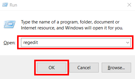 Launching the registry editor on Windows. Launching the registry editor on Windows.