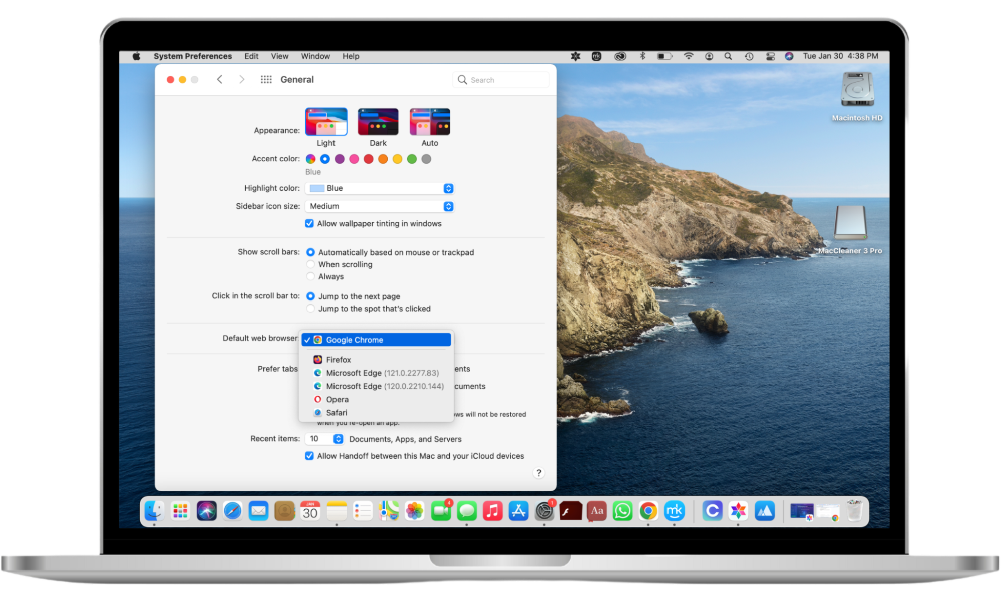 To switch the default browser on macOS, click on the browser that's shown and choose another browser from the drop-down menu. To switch the default browser on macOS, click on the browser that's shown and choose another browser from the drop-down menu.
