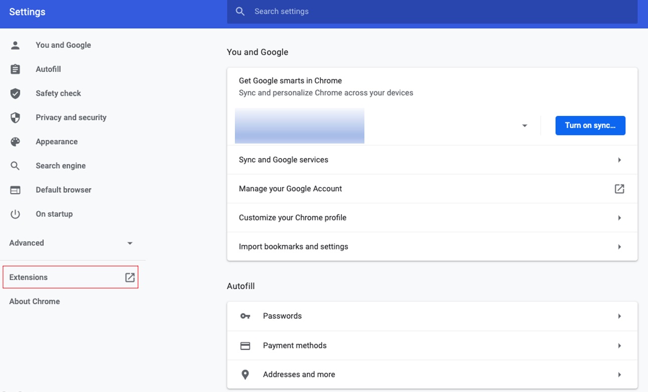 Navigate to the Extensions tab Navigate to the Extensions tab