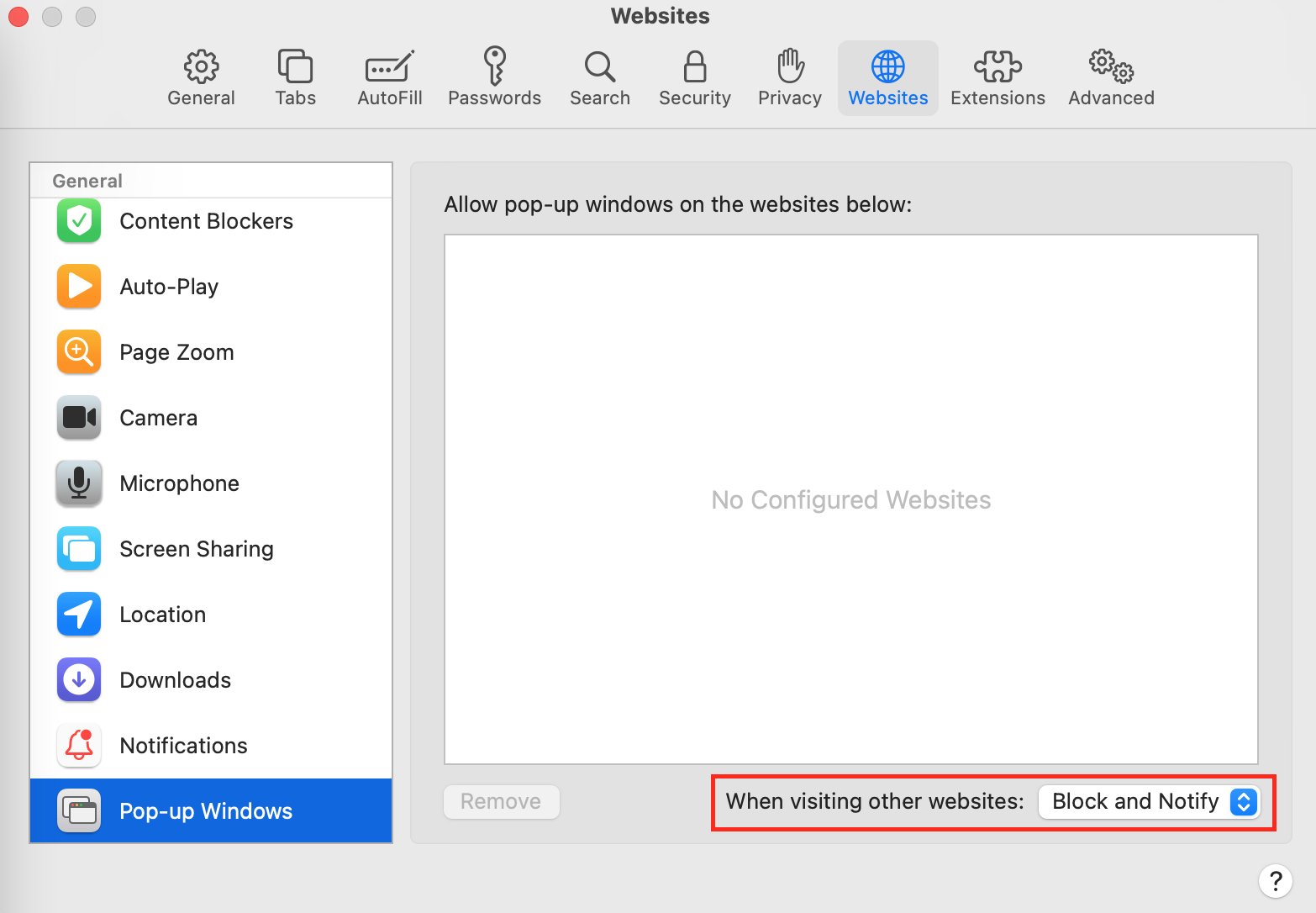 Safari pop-up settings Safari pop-up settings