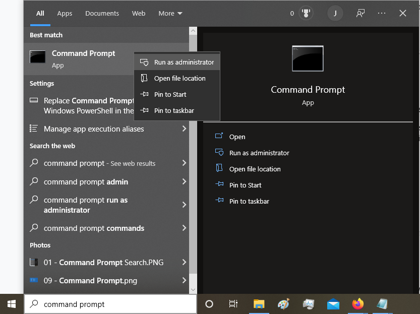 Command Prompt > Run as administrator Command Prompt > Run as administrator