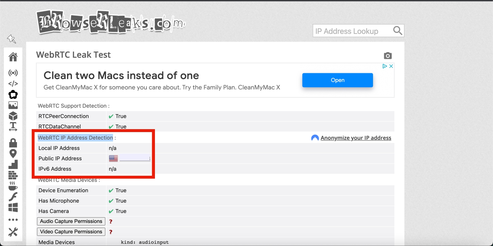 This browser screenshot shows how to check if VPN is working by running a WebRTC leak test via the BrowserLeaks.com website. This browser screenshot shows how to check if VPN is working by running a WebRTC leak test via the BrowserLeaks.com website.