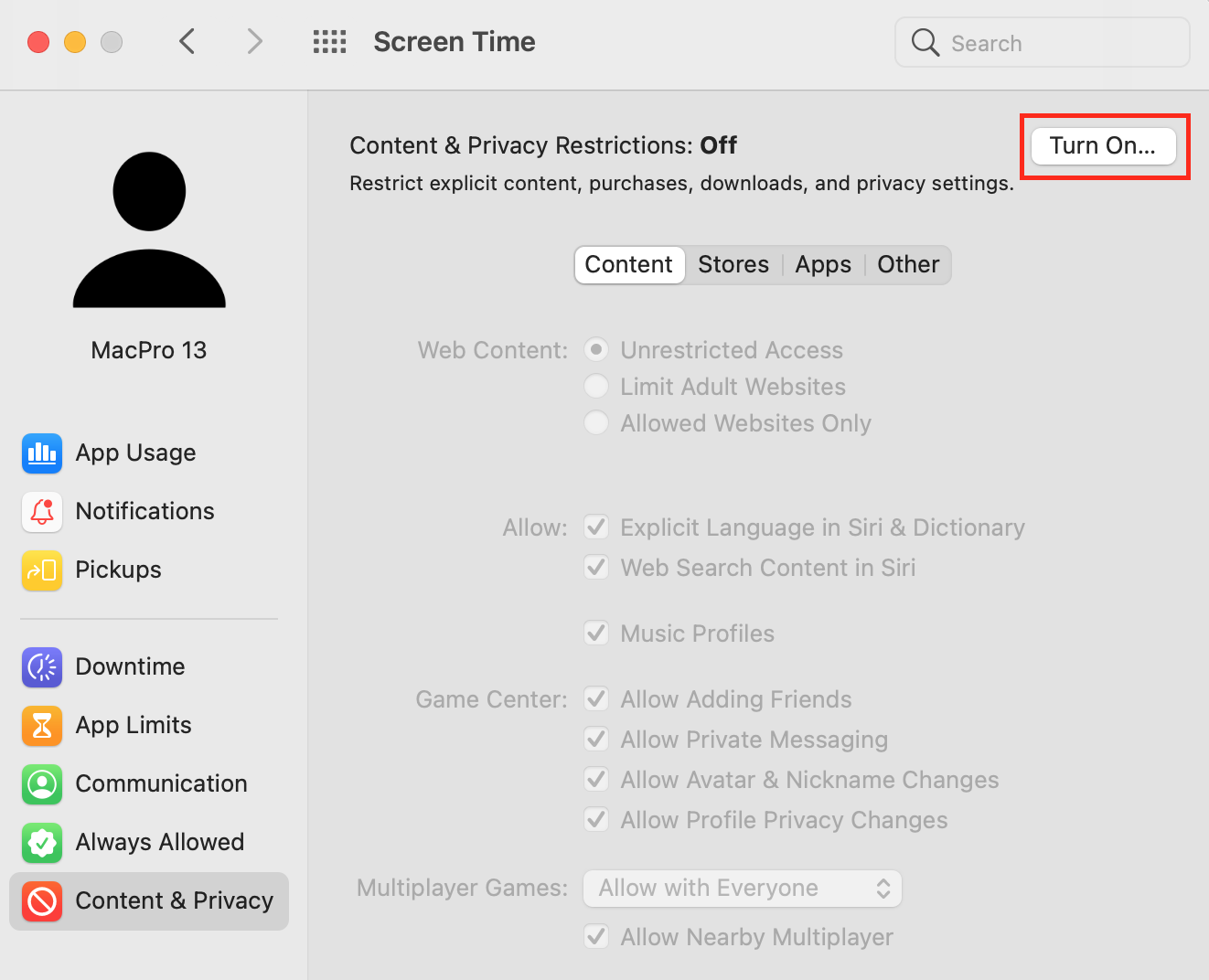 Enable Screen Time Enable Screen Time