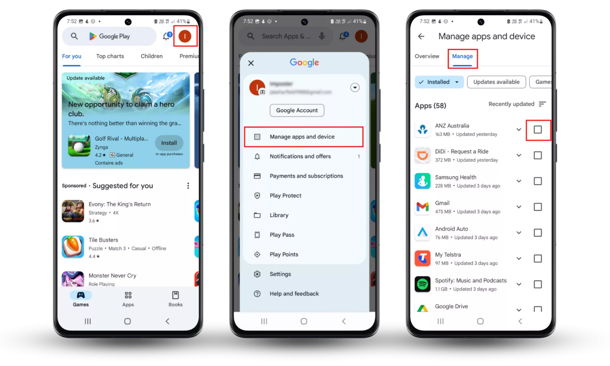 You should uninstall any suspicious apps that might be spying on your Android. To do so, open Google Play, press the menu icon then Settings. Choose Manage and uninstall any suspicious apps. You should uninstall any suspicious apps that might be spying on your Android. To do so, open Google Play, press the menu icon then Settings. Choose Manage and uninstall any suspicious apps.