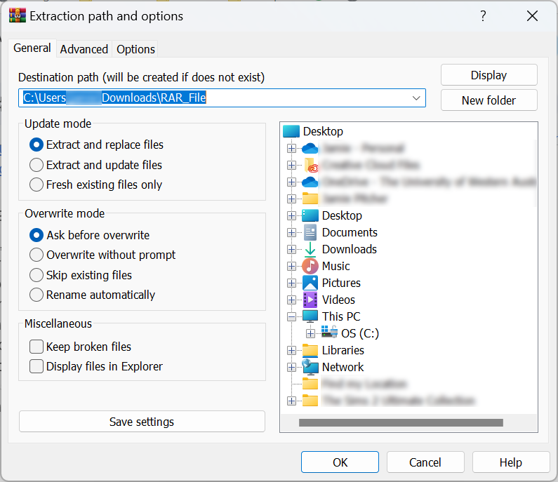 Select the path to extract to Select the path to extract to