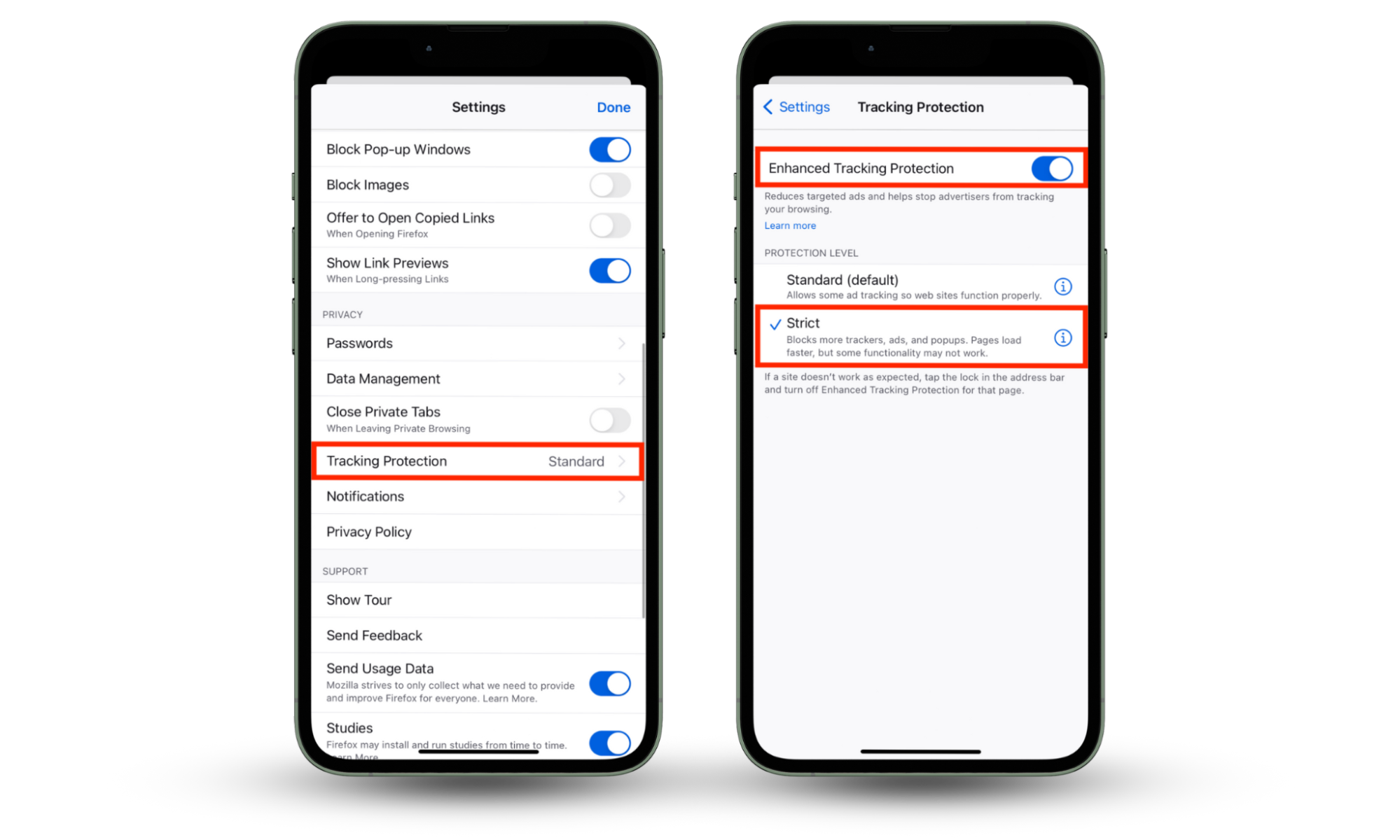 Enabling Enhanced Tracking Protection in Mozilla Firefox on IOS. Enabling Enhanced Tracking Protection in Mozilla Firefox on IOS.