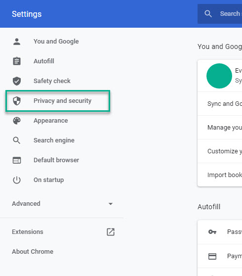 Chrome Settings > Privacy and Security Chrome Settings > Privacy and Security