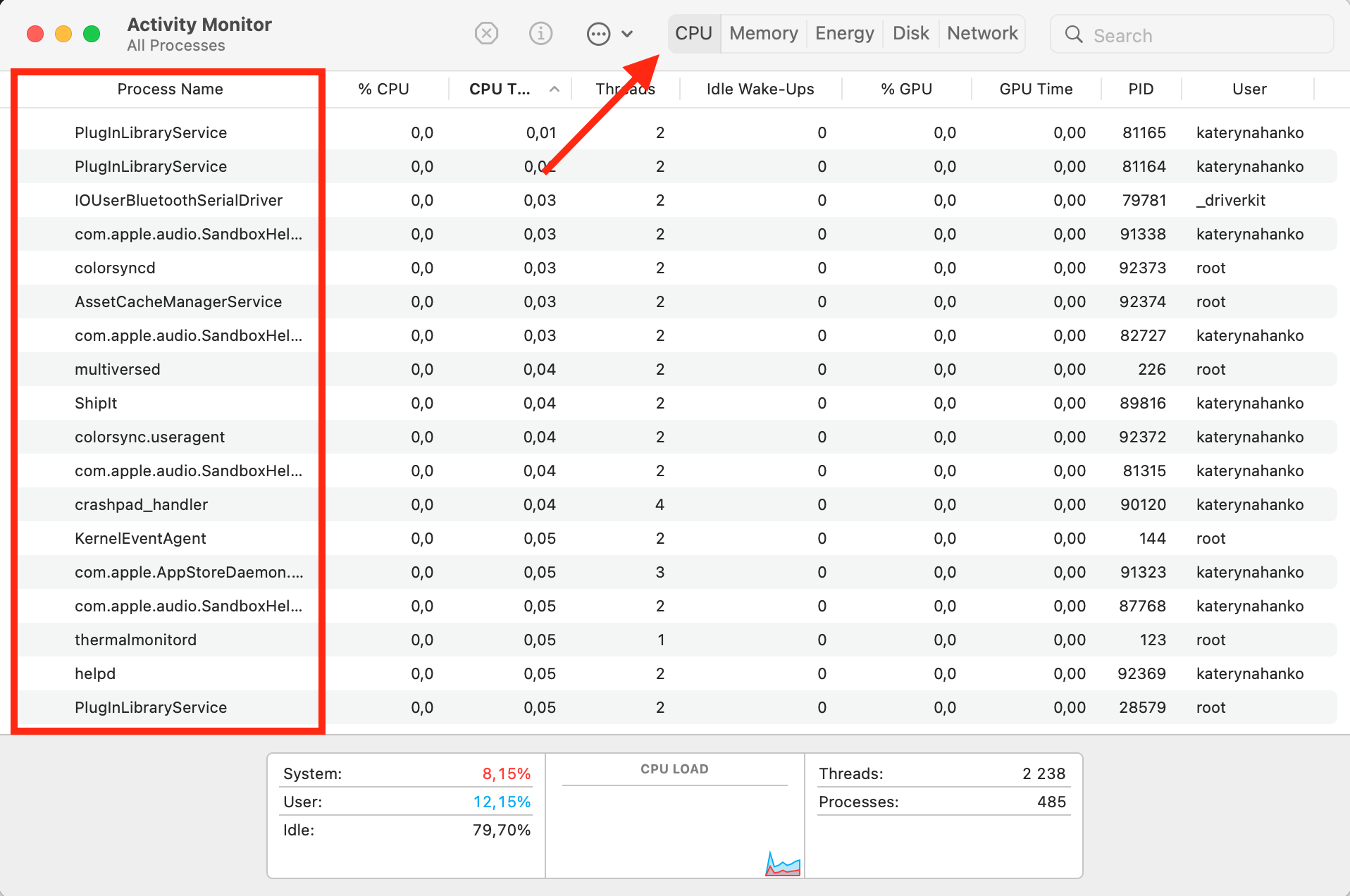 Activity Monitor on Mac shows a list of all running processes. Select the CPU tab, then look for processes you don't recognize before finding out what they are. Activity Monitor on Mac shows a list of all running processes. Select the CPU tab, then look for processes you don't recognize before finding out what they are.