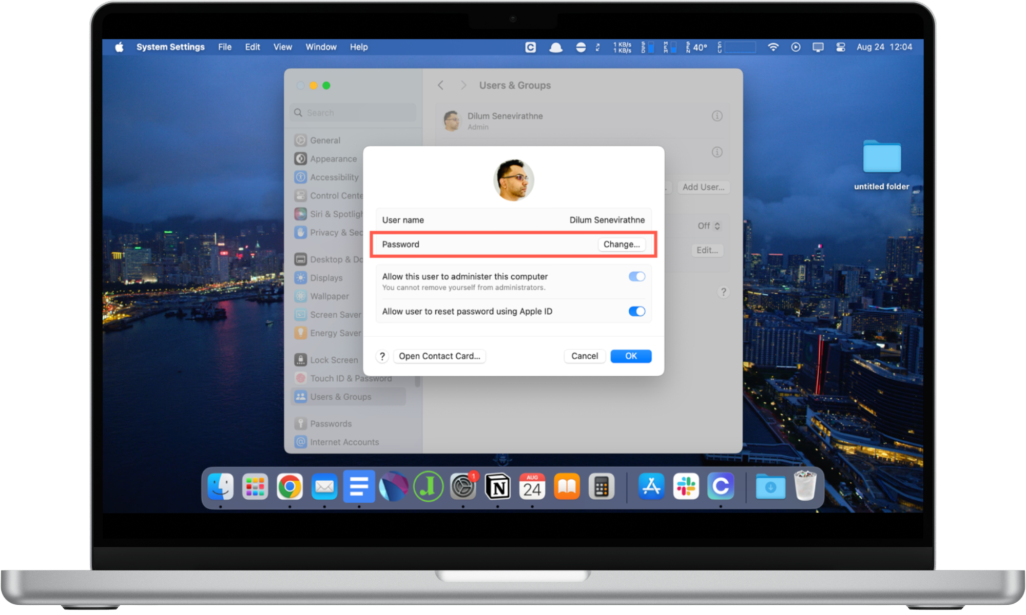 Screenshot that demonstrates how you can change the macOS user account password on a Mac if your spouse is spying on your computer. Screenshot that demonstrates how you can change the macOS user account password on a Mac if your spouse is spying on your computer.