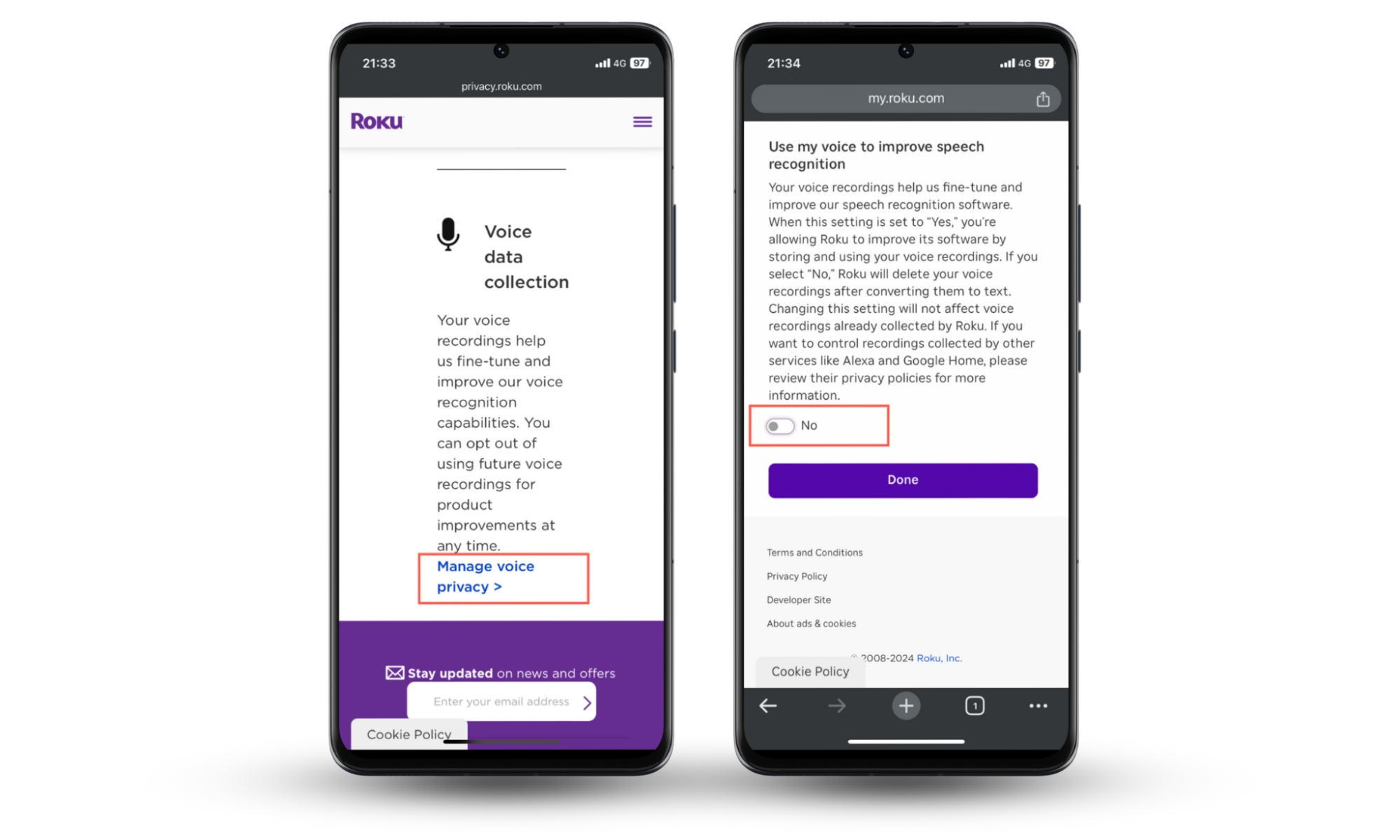 These Roku account screenshots demonstrate how to opt out of voice data collection if you want to stop Roku spying on you. These Roku account screenshots demonstrate how to opt out of voice data collection if you want to stop Roku spying on you.