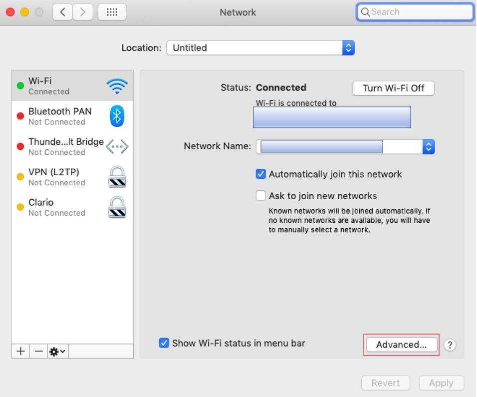 Click Advanced to access the DNS tab. Click Advanced to access the DNS tab.