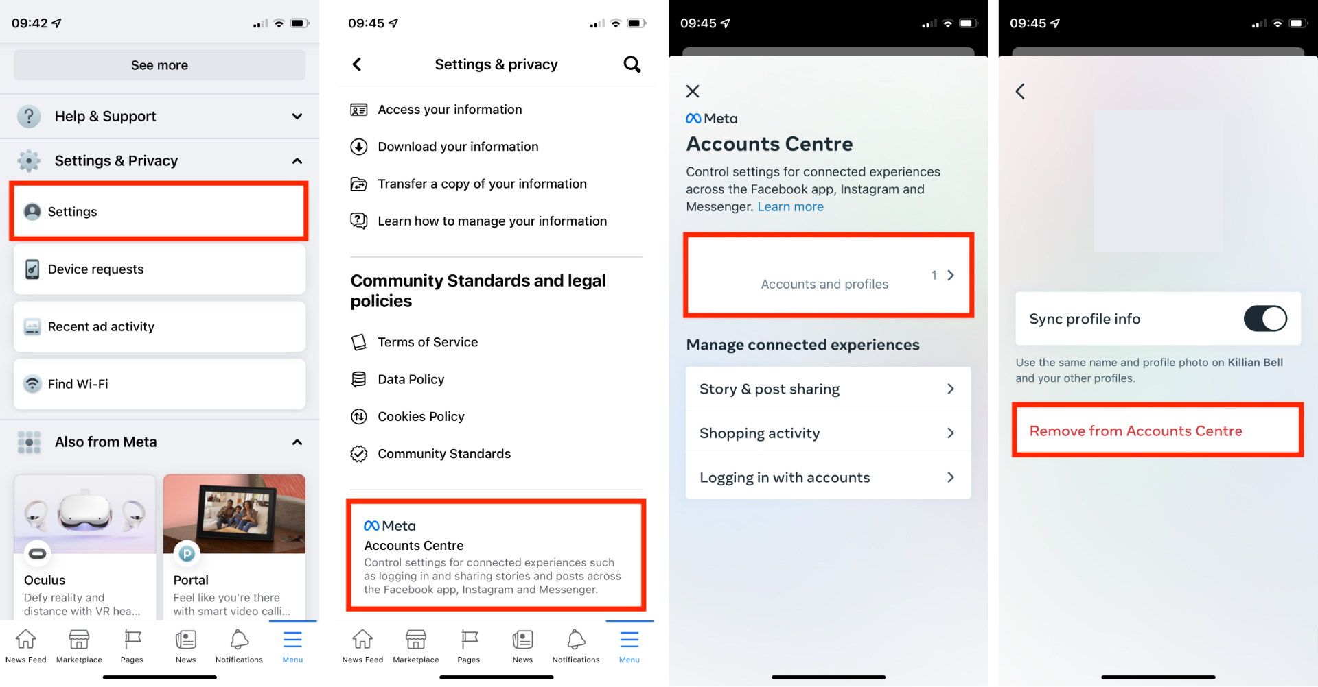 Unlink Instagram account from Facebook