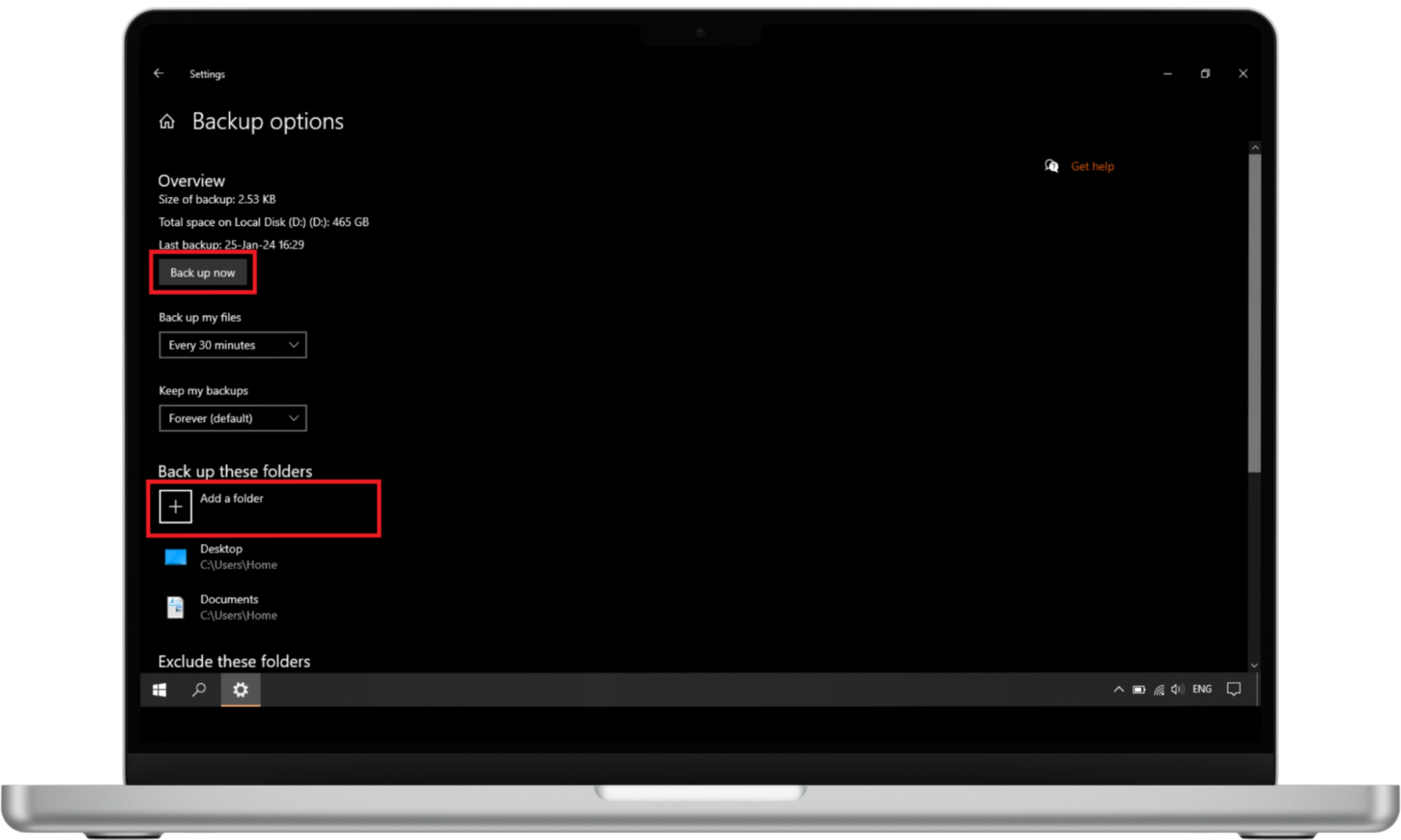 To create backups for important files, add needed folders to be saved in the Back up these folders section and click on Back up now in the overview section. To create backups for important files, add needed folders to be saved in the Back up these folders section and click on Back up now in the overview section.