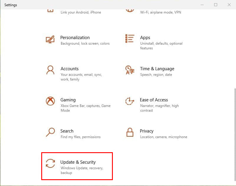 Select Update & Security Select Update & Security