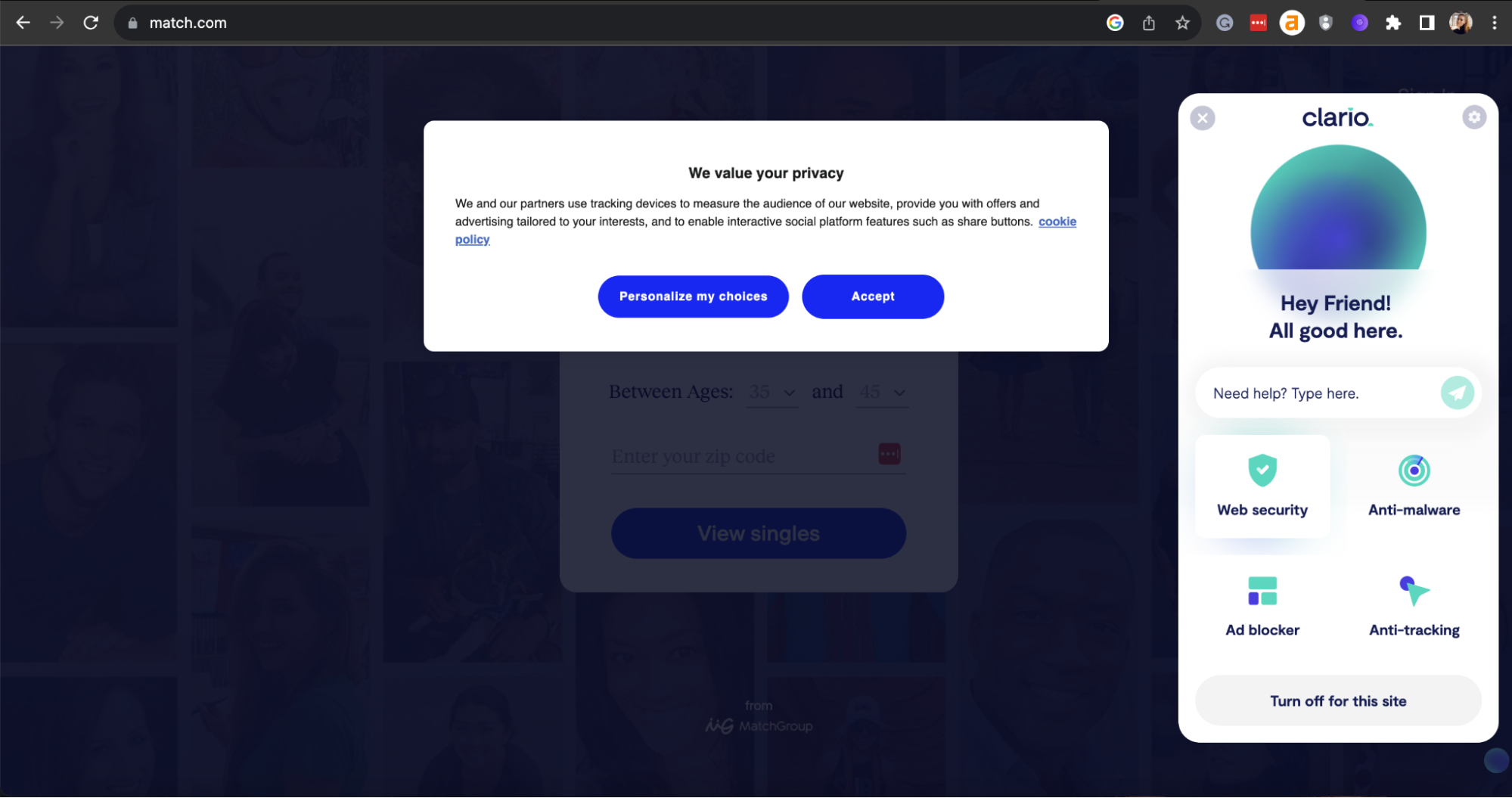 Clario AntiSpy’s Safe browsing extension for Chrome. Clario AntiSpy’s Safe browsing extension for Chrome.
