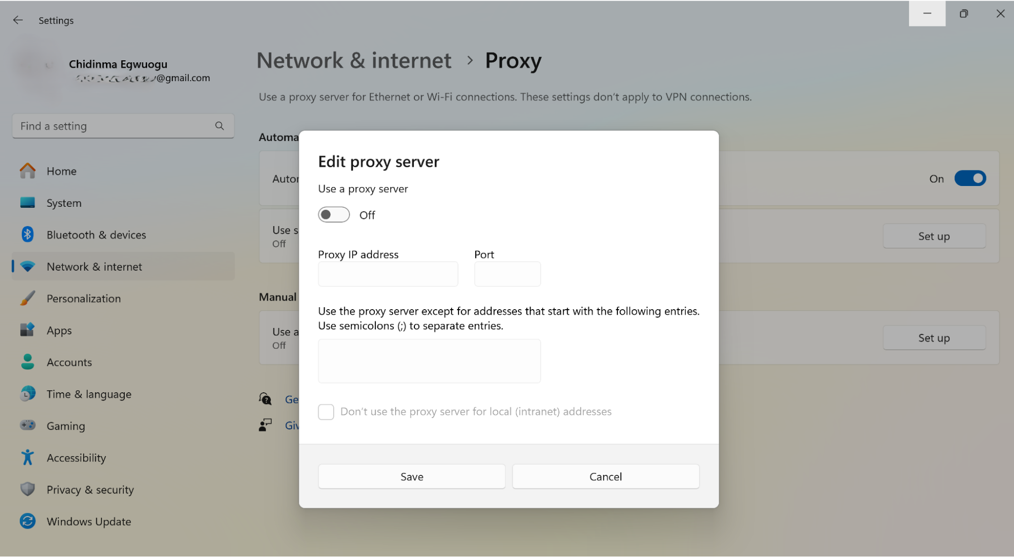 Windows 11 Proxy settings with proxy address and port number input fields to block your internet provider from spying on you. Windows 11 Proxy settings with proxy address and port number input fields to block your internet provider from spying on you.