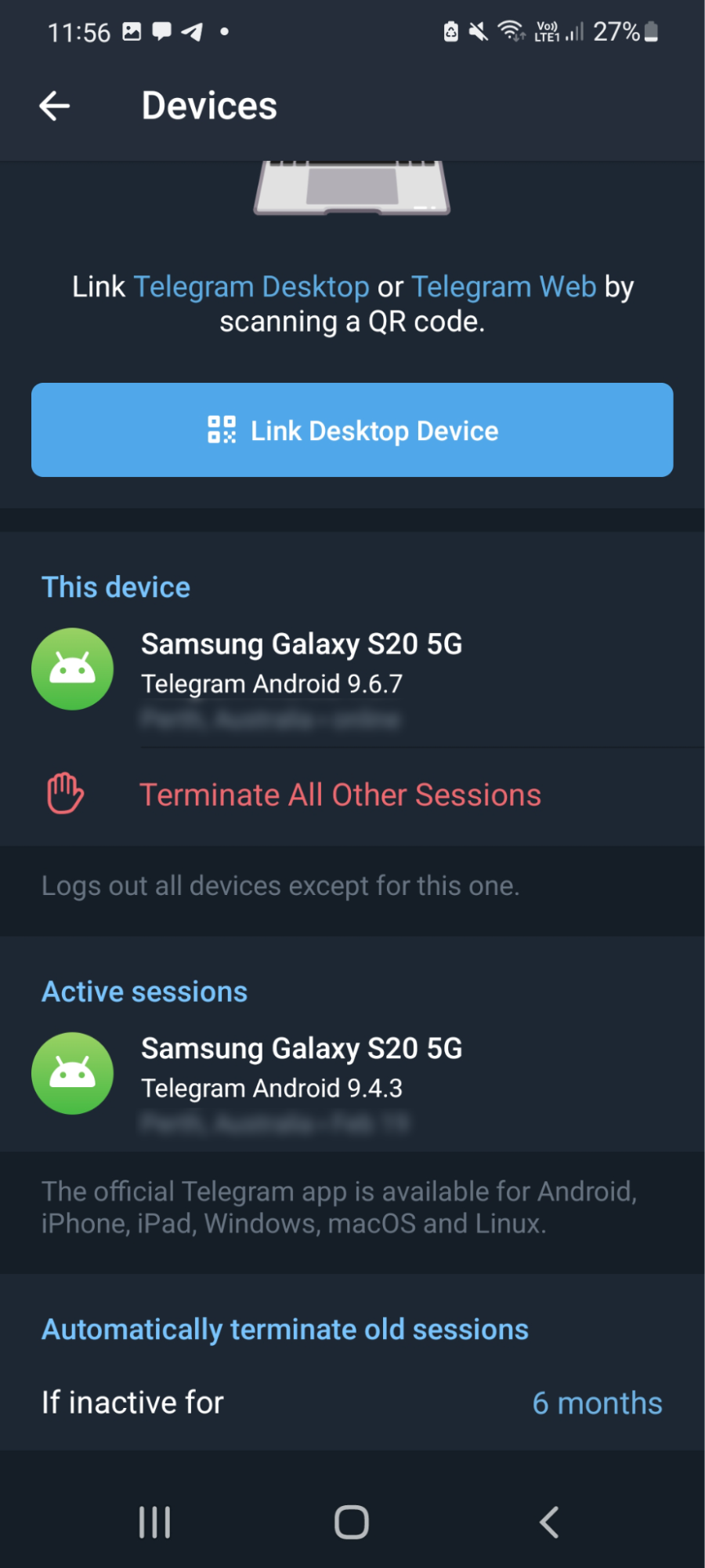 Select Devices from the Privacy and Security menu, then tap Terminate All Other Sessions. Select Devices from the Privacy and Security menu, then tap Terminate All Other Sessions.