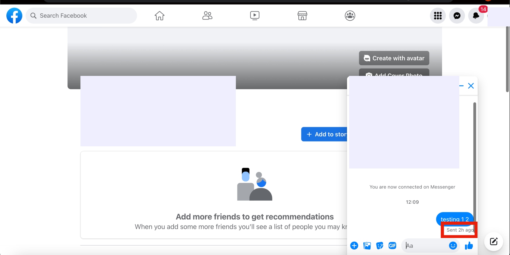 A sent notification is outlined in red in a Facebook Messenger chat on the desktop platform. A sent notification is outlined in red in a Facebook Messenger chat on the desktop platform.