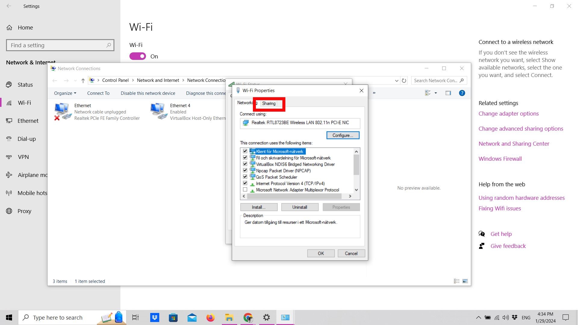 Screenshot of Wi-Fi properties in Windows 10 Screenshot of Wi-Fi properties in Windows 10