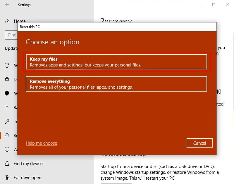 Select Keep my files option Select Keep my files option