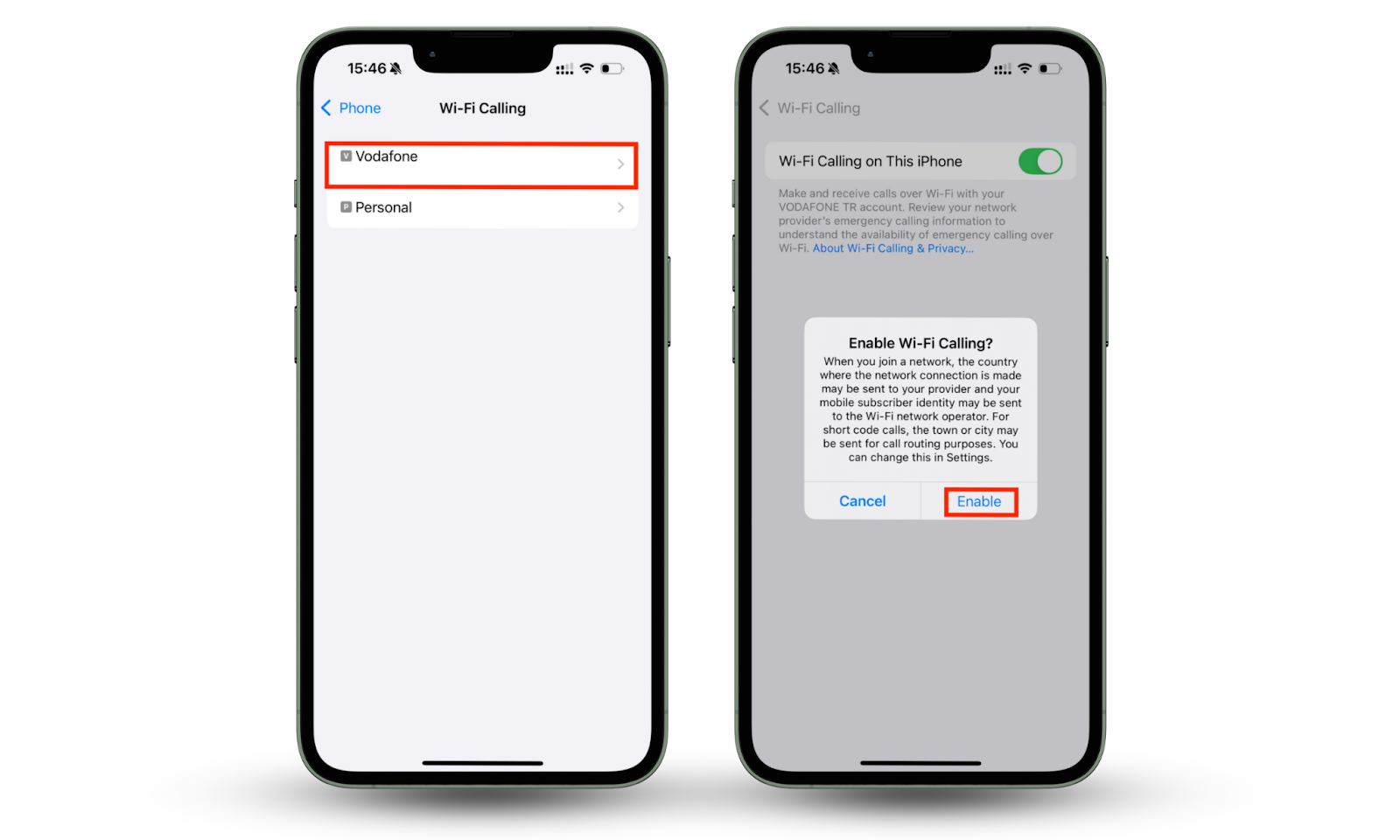 iPhone's Settings app shows how to turn on the Wi-Fi Calling if your iPhone Won’t Make Calls but Will Text. Choose your line. Toggle Wi-Fi Calling on This iPhone until it turns green. iPhone's Settings app shows how to turn on the Wi-Fi Calling if your iPhone Won’t Make Calls but Will Text. Choose your line. Toggle Wi-Fi Calling on This iPhone until it turns green.