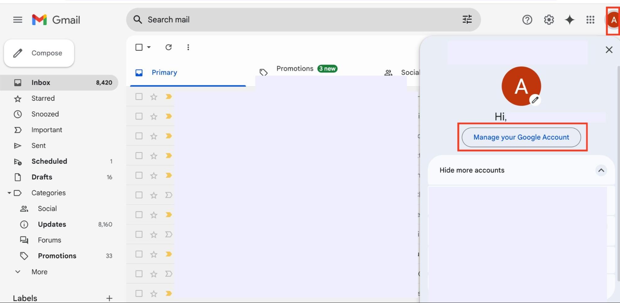 A user’s profile settings options are opened in their Gmail account on a MacBook. Change your Gmail password if someone is spying on you. A user’s profile settings options are opened in their Gmail account on a MacBook. Change your Gmail password if someone is spying on you.