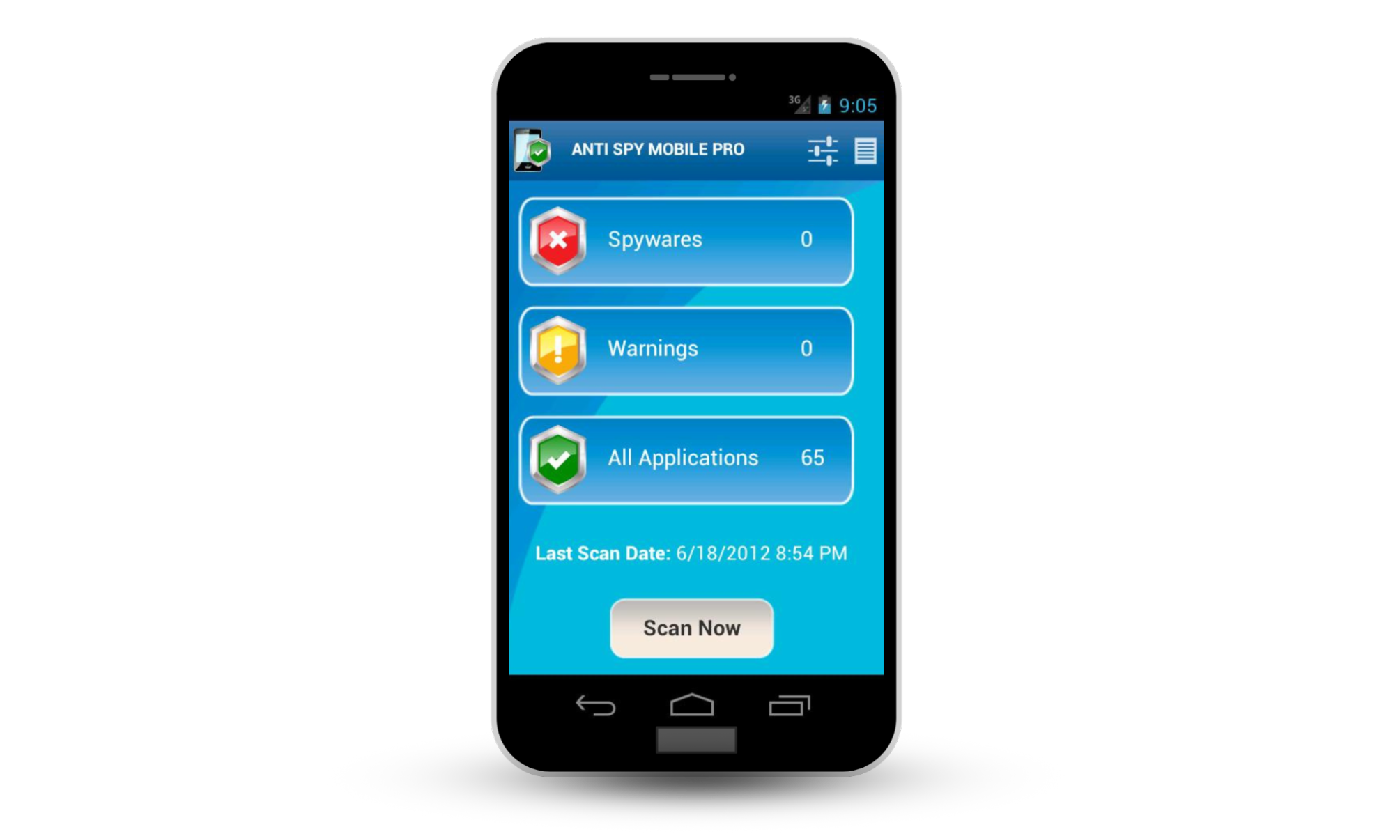 If you're looking for the Best Anti-Spy Apps for Android, try the Anti Spy Mobile PRO app 2012. Click Scan Now to perform a Spyware scan on your Android phone. If you're looking for the Best Anti-Spy Apps for Android, try the Anti Spy Mobile PRO app 2012. Click Scan Now to perform a Spyware scan on your Android phone.