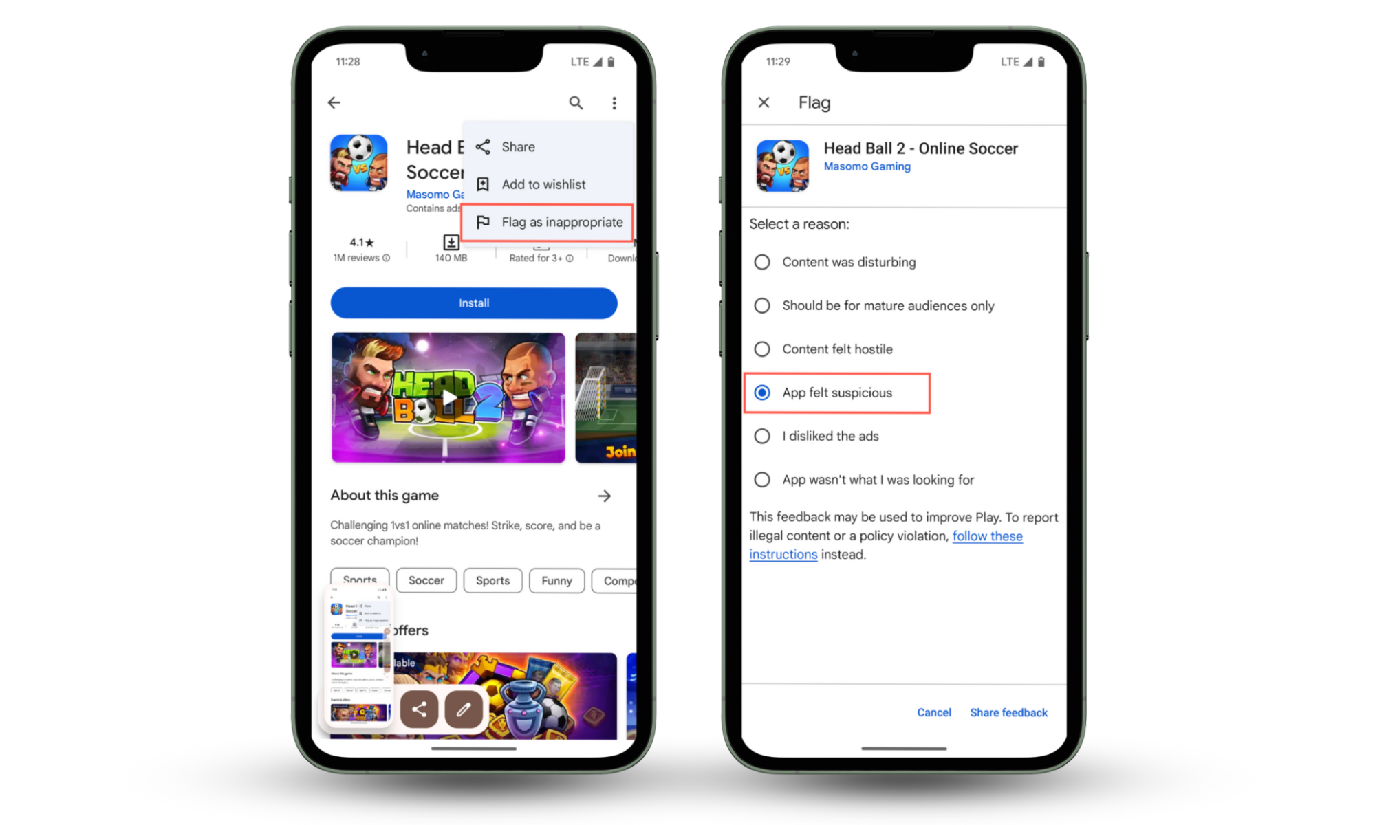 Screenshots that demonstrate how to flag fraudulent apps used by scammers by reporting them to the review teams on Google's Play Store. Screenshots that demonstrate how to flag fraudulent apps used by scammers by reporting them to the review teams on Google's Play Store.