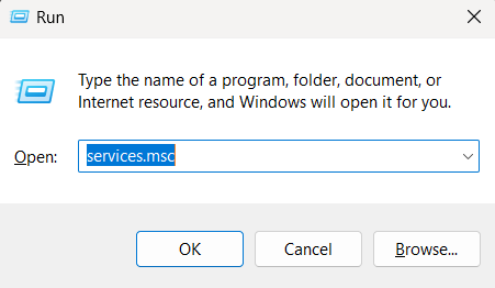The Run dialog box in Windows 11 with The Run dialog box in Windows 11 with