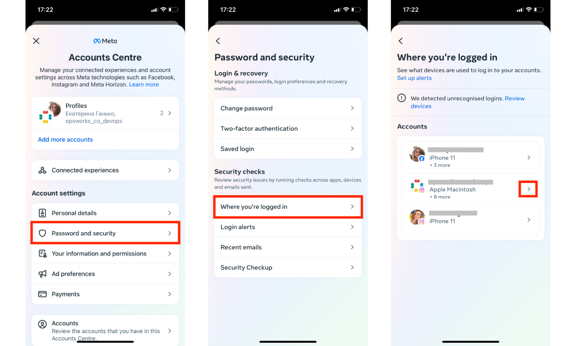 How to get to the Where you're logged in menu in Facebook app on iPhone How to get to the Where you're logged in menu in Facebook app on iPhone