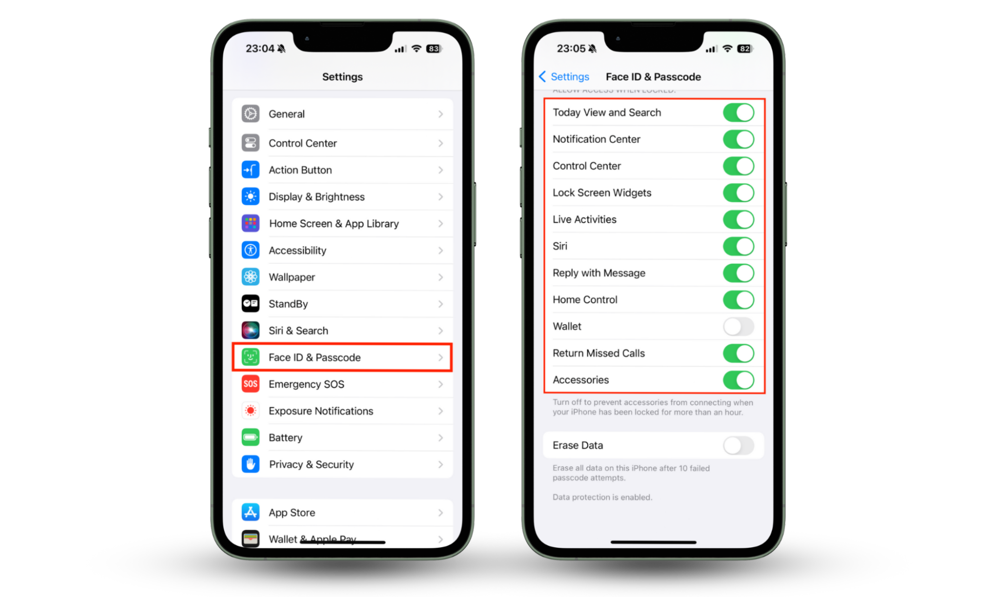 The Face ID & Passcode menu with a list of features that can be used on the Lock Screen. Disable any you don't need to minimize the risk that your iPhone could be accessed by hackers when it's locked. The Face ID & Passcode menu with a list of features that can be used on the Lock Screen. Disable any you don't need to minimize the risk that your iPhone could be accessed by hackers when it's locked.