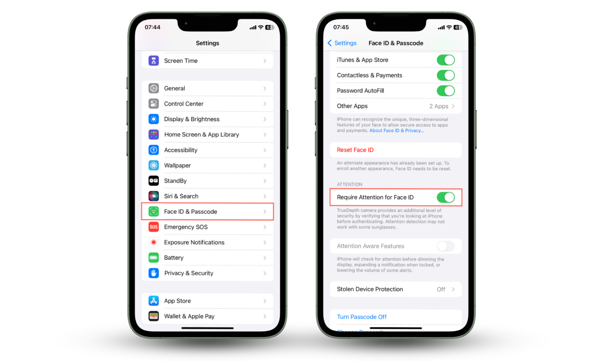 Screenshots that demonstrates how to enable Attention for Face ID. It's not possible to unlock an iPhone with a picture. Screenshots that demonstrates how to enable Attention for Face ID. It's not possible to unlock an iPhone with a picture.
