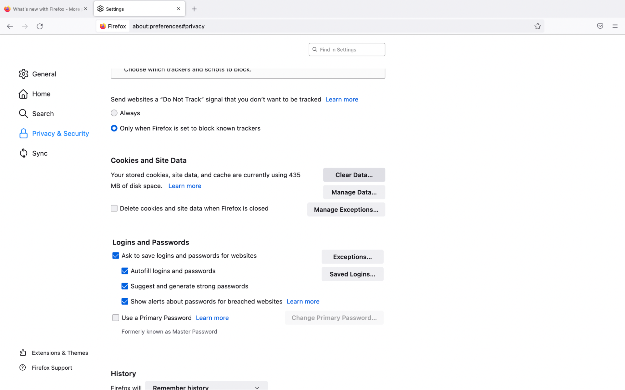 Firefox Preferences > Privacy & Security Firefox Preferences > Privacy & Security