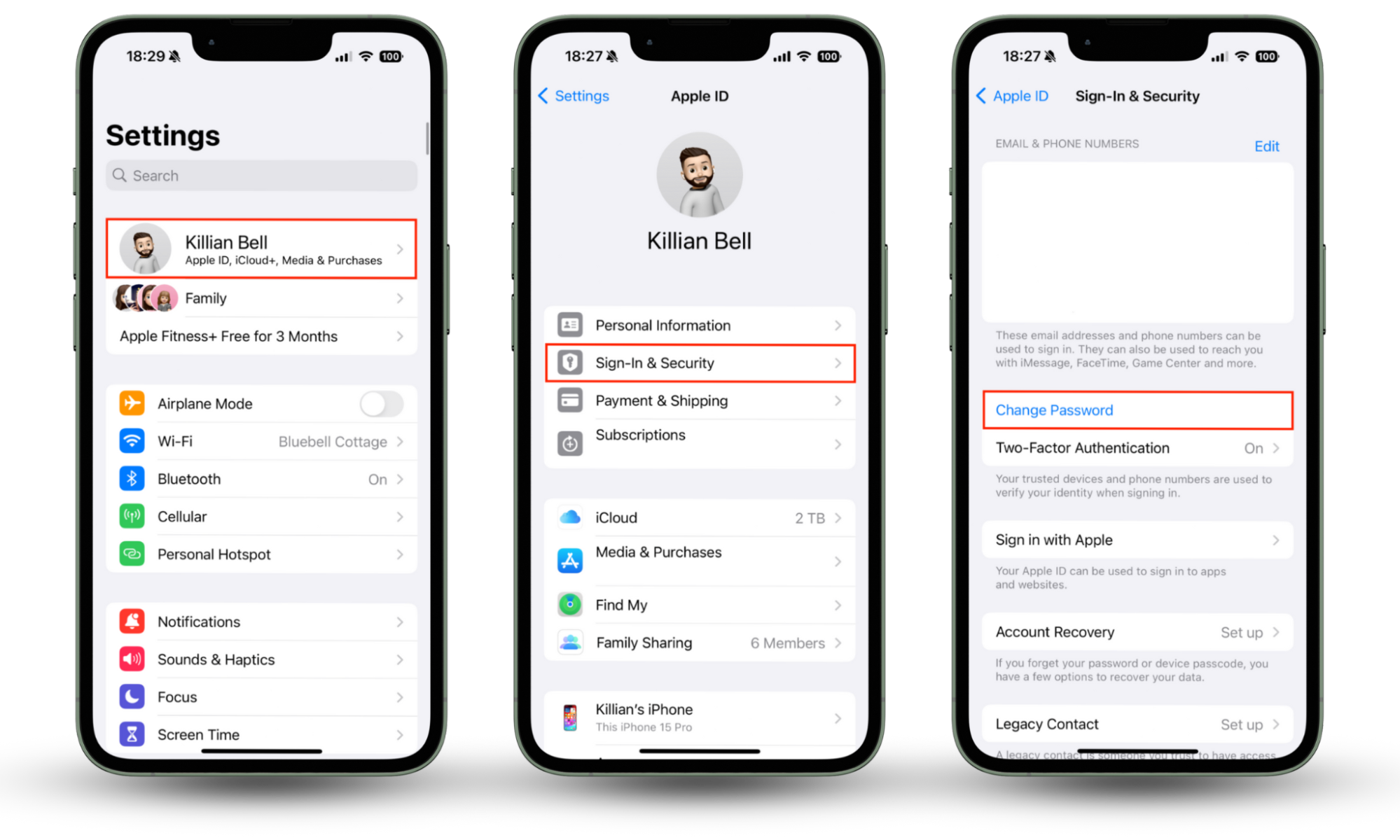 The Sign-In & Security menu inside Settings on iPhone. To change your password and remove a hacker from your iPhone, tap Change Password, then enter your iPhone's passcode to continue. The Sign-In & Security menu inside Settings on iPhone. To change your password and remove a hacker from your iPhone, tap Change Password, then enter your iPhone's passcode to continue.