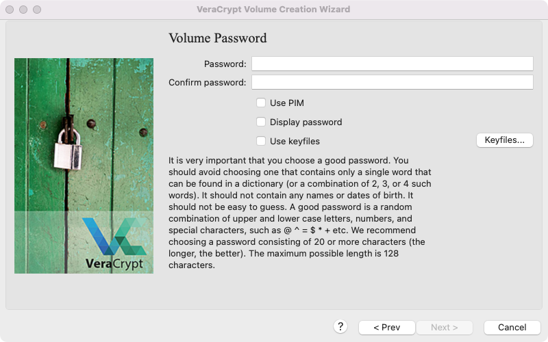 Create a password for the VeraCrypt app Create a password for the VeraCrypt app