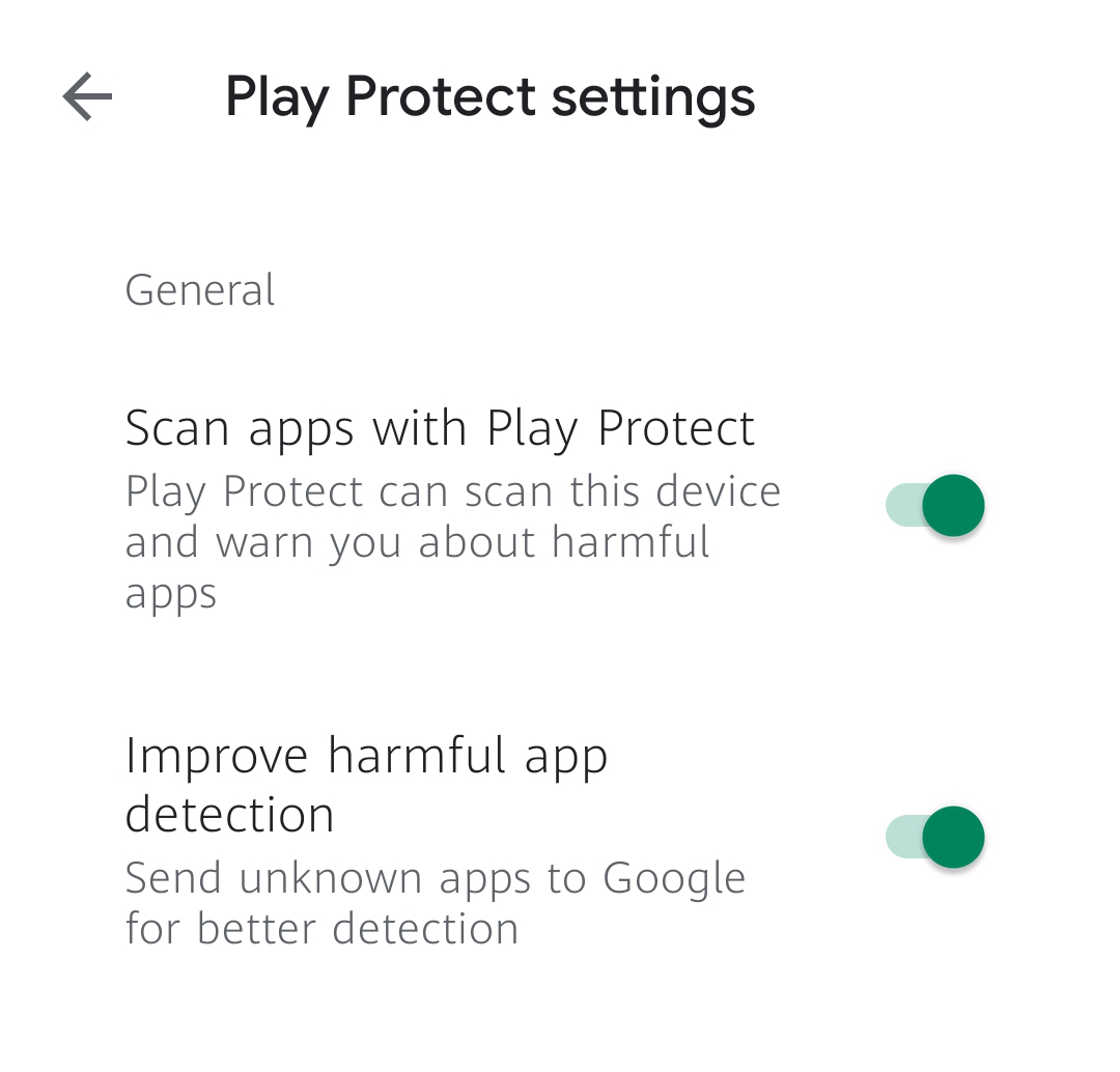 Play Protect settings on Android Play Protect settings on Android