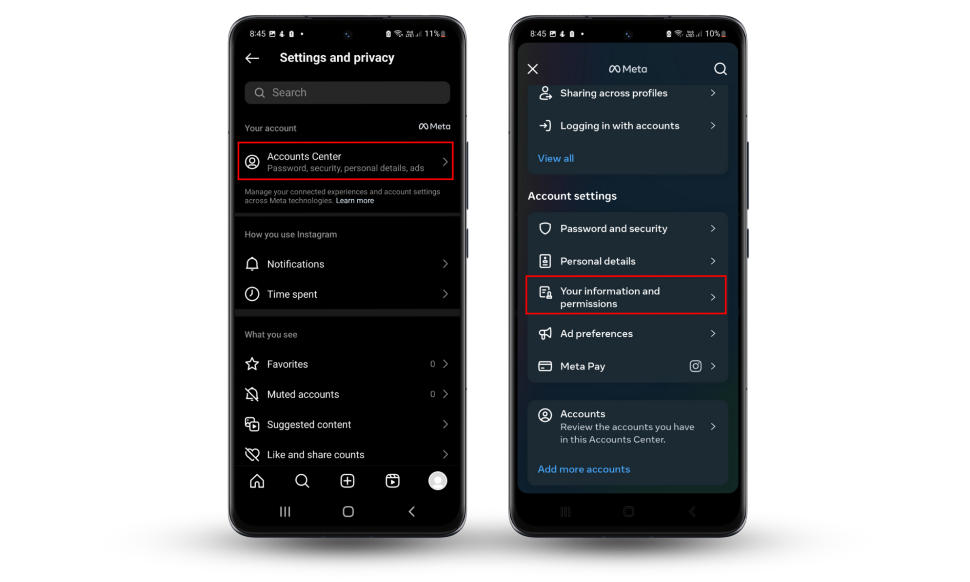 A screenshot of an Android device showing how to access Instagram's permissions settings to stop it from spying on you. A screenshot of an Android device showing how to access Instagram's permissions settings to stop it from spying on you.
