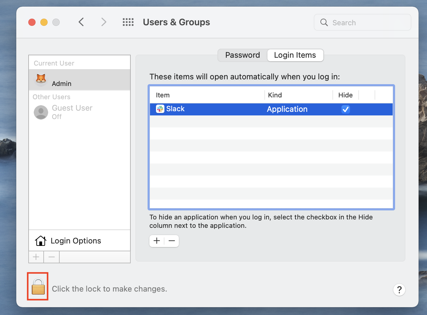 Users&Groups > lock icon Users&Groups > lock icon